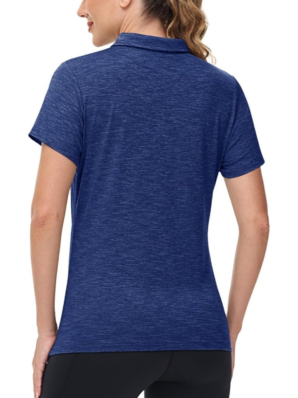 Womens Dark Blue Short Sleeve Golf Shirts 4-Button Quick Dry Collared Top forGym - Picture 4 of 6